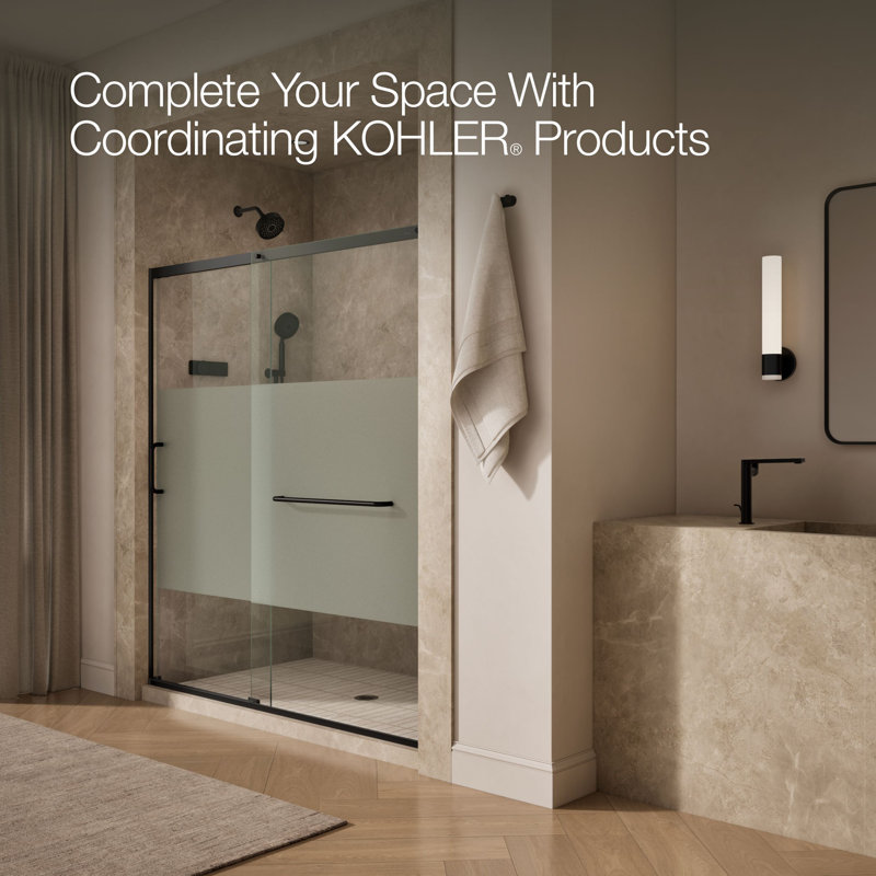 Sliding Shower Door, 75-1/2-In H X 68-1/4 - 71-5/8-In W, With Heavy 5/16-In Thick Crystal Clear Glass With Privacy Band