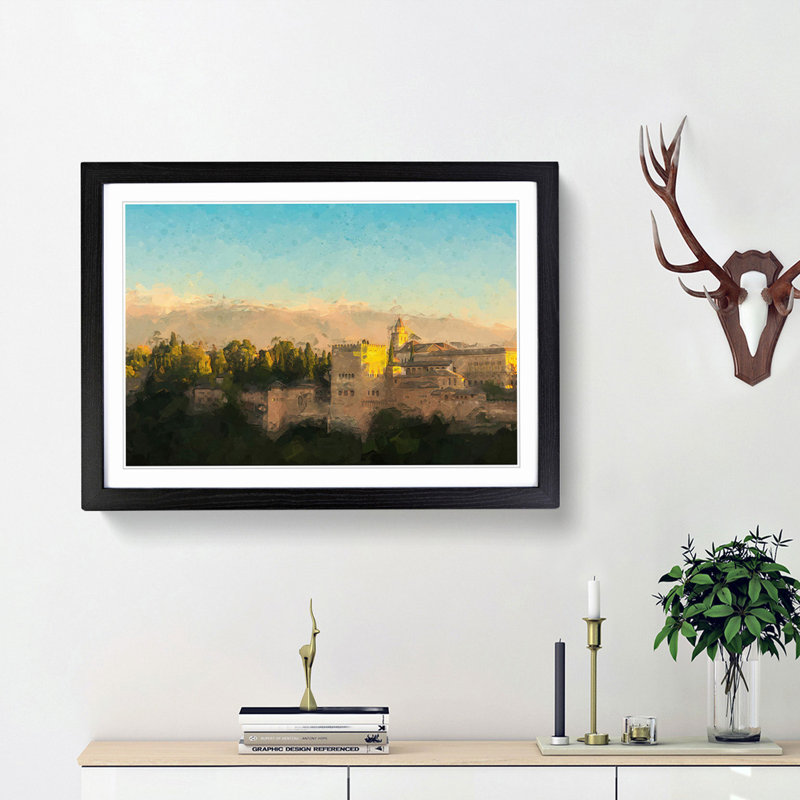 The Alhambra in Granada Spain in Abstract - Framed Print, 48cm H x 65cm W x 2cm D, Black Framed