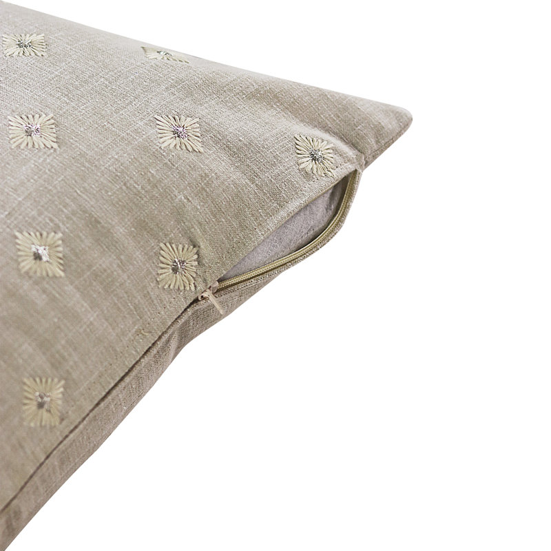 Housse de coussin / housse de coussin en coton brodé avec fermeture à glissière 2 pièces (taille: 18 x 18 pouces), Beige