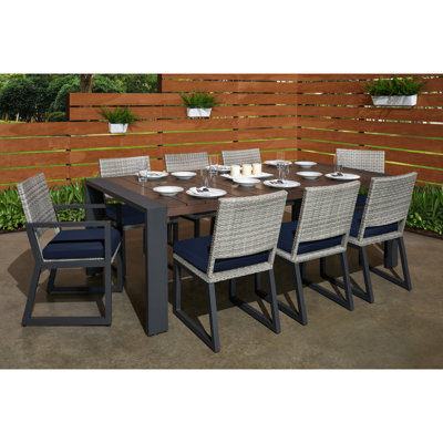 Ensemble de salle à manger de patio rectangulaire en aluminium 9 pièces avec coussins Sunbrella