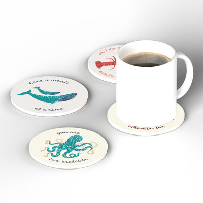 Ceramic Round 4 Piece Coaster Set