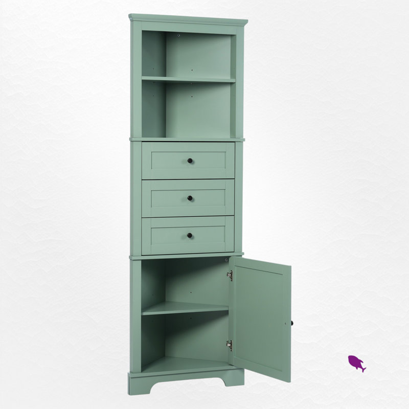 Armoire de salle de bain autoportante Anegada, armoire de rangement haute avec 3 tiroirs et tablettes réglables, Vert