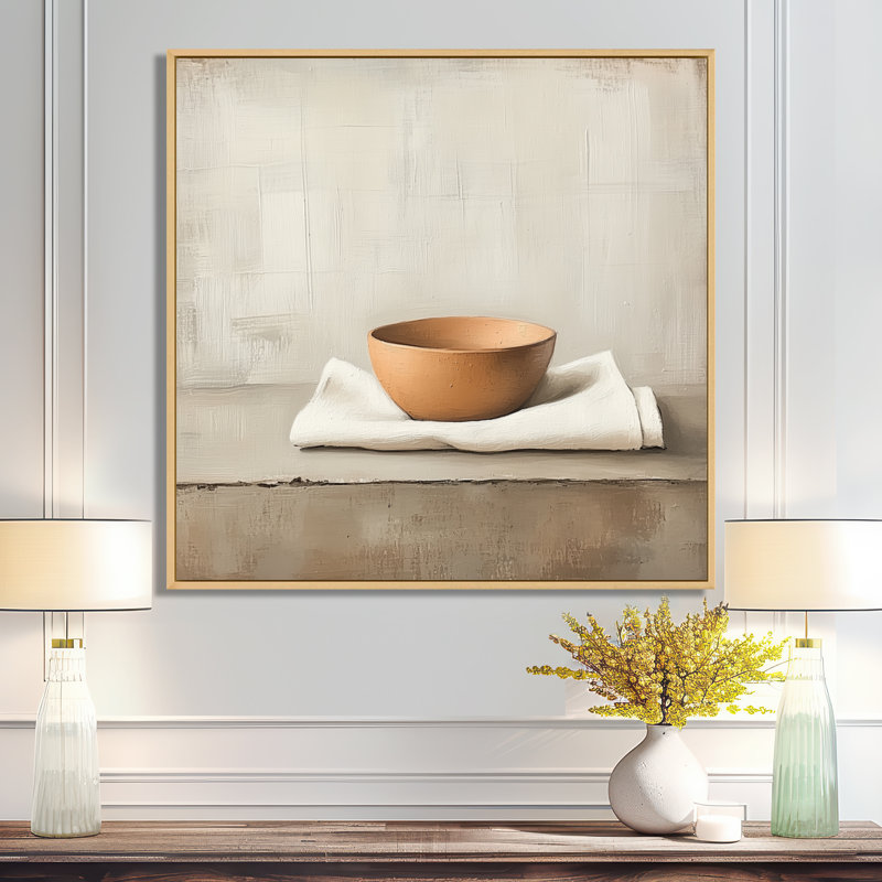Bol en argile silencieux - Nature morte - Impression sur toile encadrée, H 24 po x l 24 po, Cadre naturel flottant
