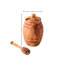 Olive Wood Honey Jar with Dipper Spoon - Handcrafted, Antibacterial Kitchen Essential