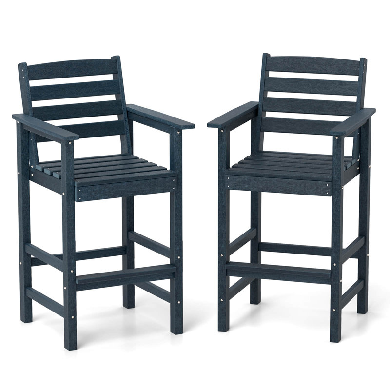 Ensemble de 2 chaises de bar Adirondack pour patio avec accoudoirs larges et dossier avec repose-pieds, Marine, Marine