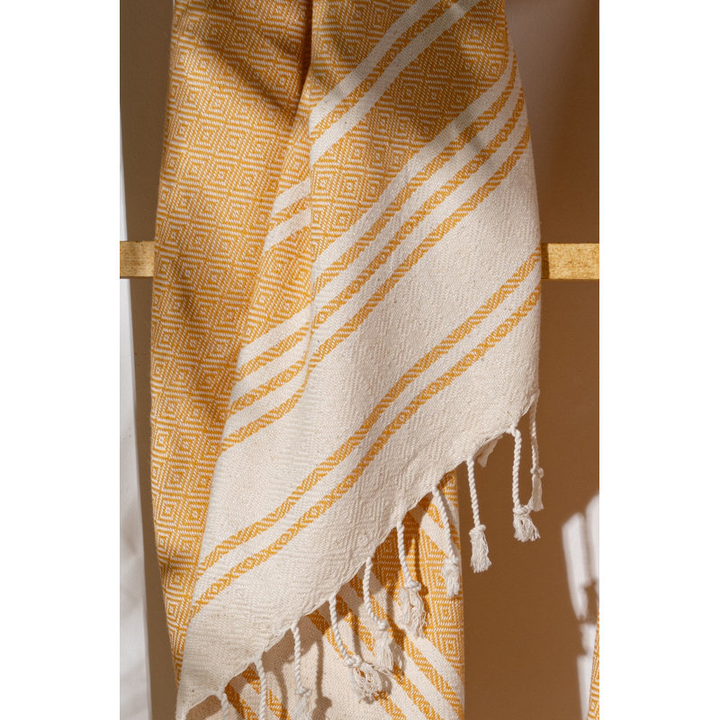 Luxurious Mustard Fouta Beach Towel, 1 Piece, 35.4 x 67.0 inches | 60% Cotton, 40% Polyester, 6.3 oz/sq yd | Machine Washable at 86°F | Perfect for Beach, Pool, or Spa | Soft, Absorbent & Quick-Drying Design