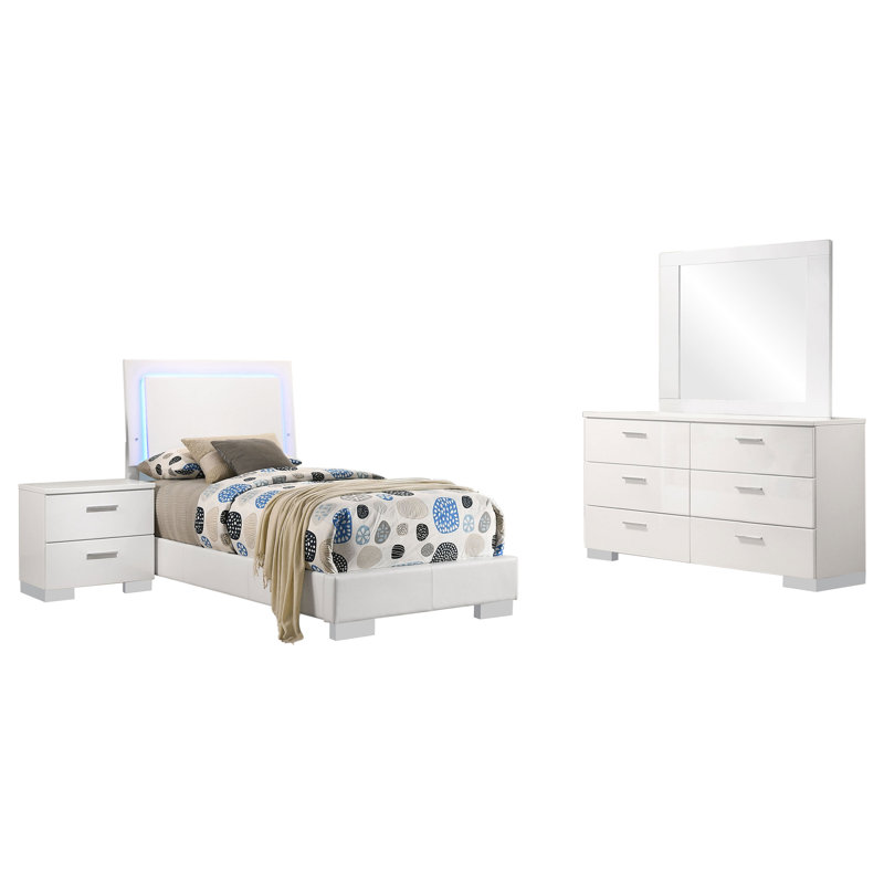 Amariyon 4-piece Twin Bedroom Set White High Gloss, Twin