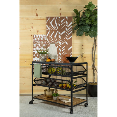 Ingalls Natural And Black Accent Storage Cart With Casters