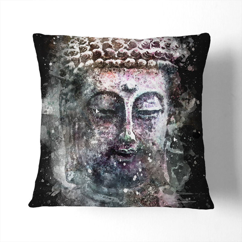 Peaceful Buddha Paint Splash Cushion with Filling, White, 40cm H x 40cm W x 15cm D
