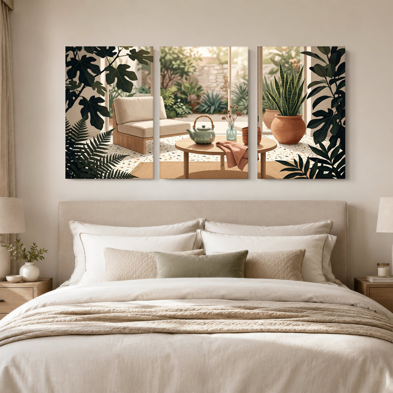 «Snake Plant and Fiddle Leaf», ensemble de 3 pots en toile de terre cuite, 24"H x 16"W x 3pcs