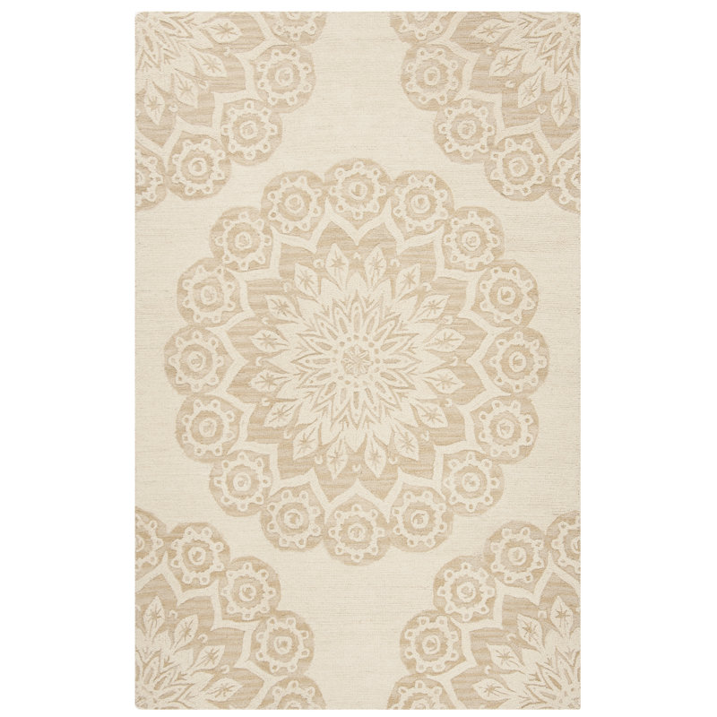 Jahiem Floral Tufted Wool Ivory Area Rug, Rectangle 2'6" x 4'