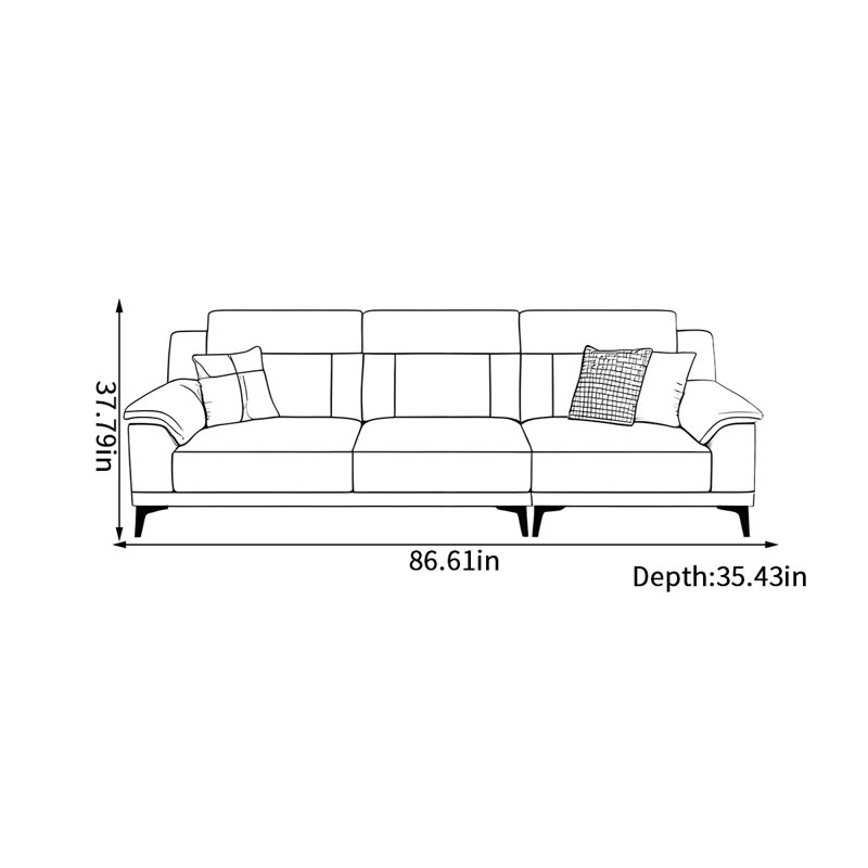 Canapé décontracté simple et moderne, H 35,43 po x l 86,61 po x P 37,79 po, 3