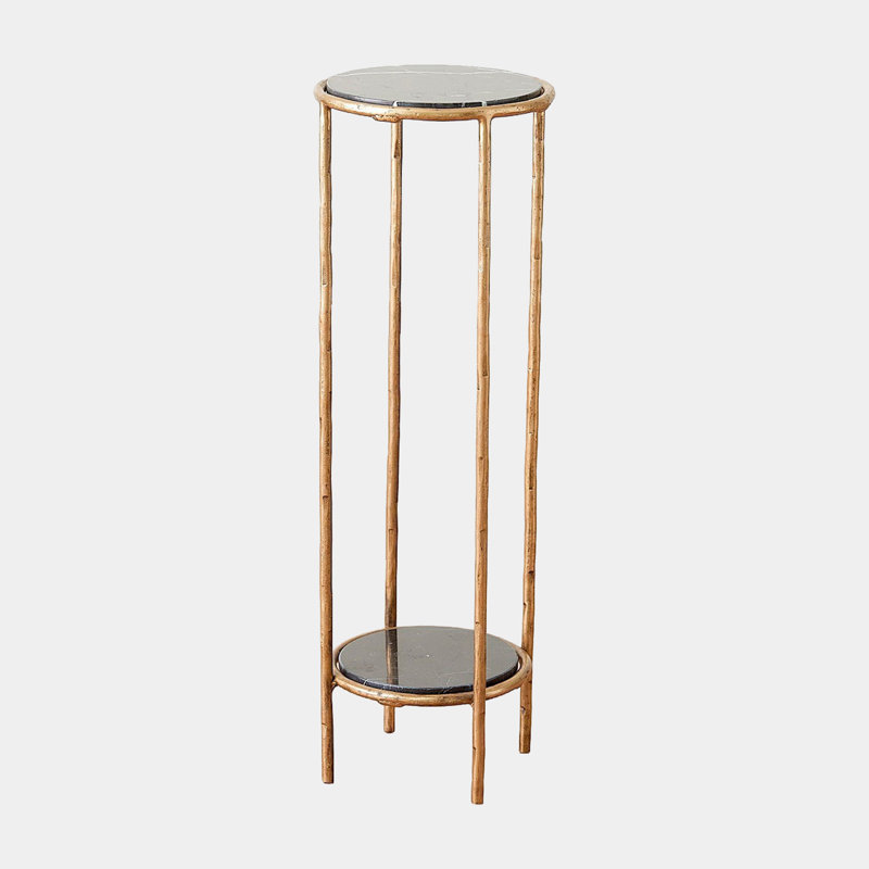 Iron Marble End Table, 32" H x 11" W x 11" D, Brass