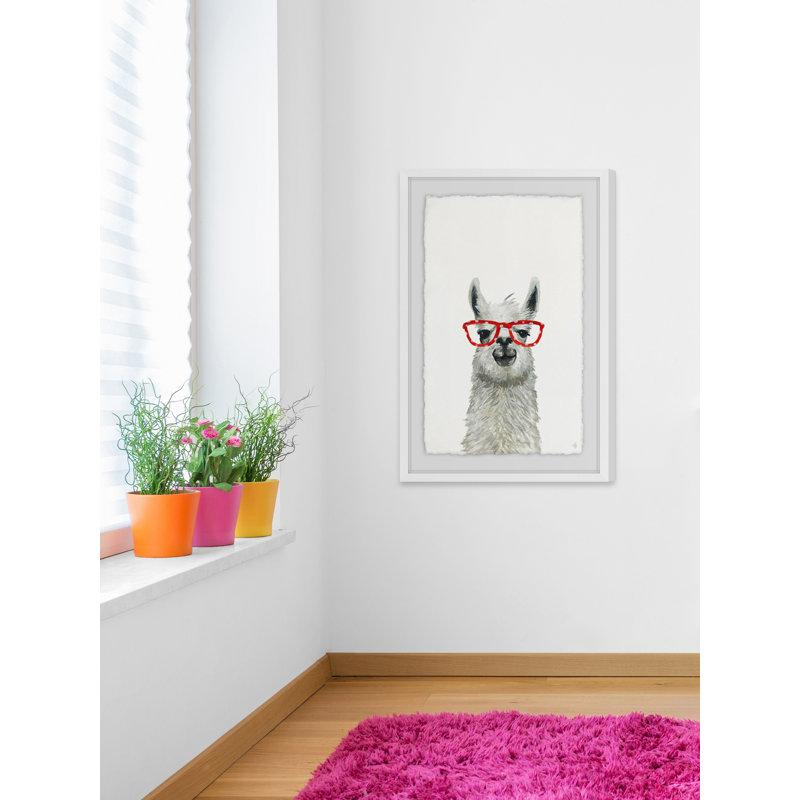 Red Trendy Llama - Painting, 91cm H x 61cm W, White Framed