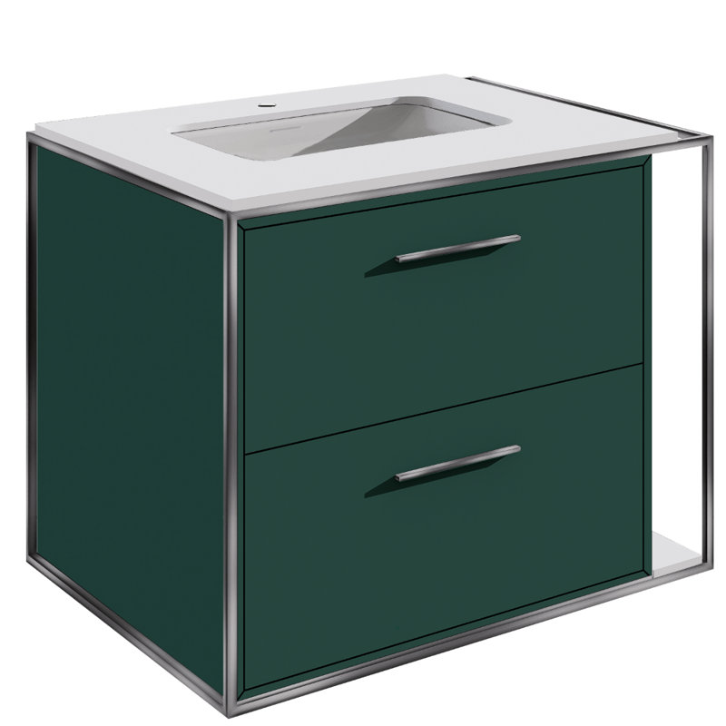 Linea 24" Vanity Base, Brushed Stainless Steel, Matte Olive Green, Single-Hole