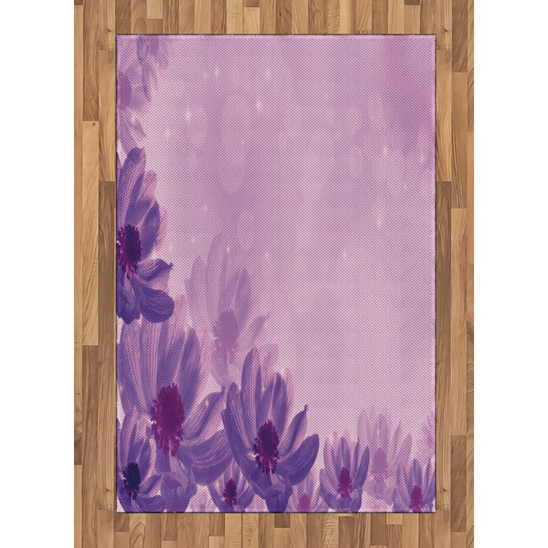 Anemone Flower High Density Long Fiber Poly Threads Decorative Area Rug Carpet, Rectangle 4' x 5'8"