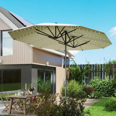 Parasol d'extérieur 10 pi avec lumières DEL solaires et protection UV UPF50 +, blanc crème, poteau en aluminium antirouille pour patio, cour et piscine