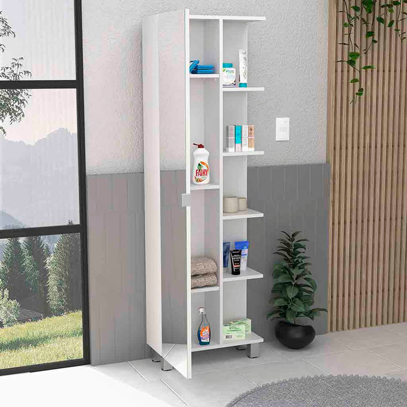 Armoire à linge Miro Reno, quatre tablettes intérieures, finition blanche, Blanc