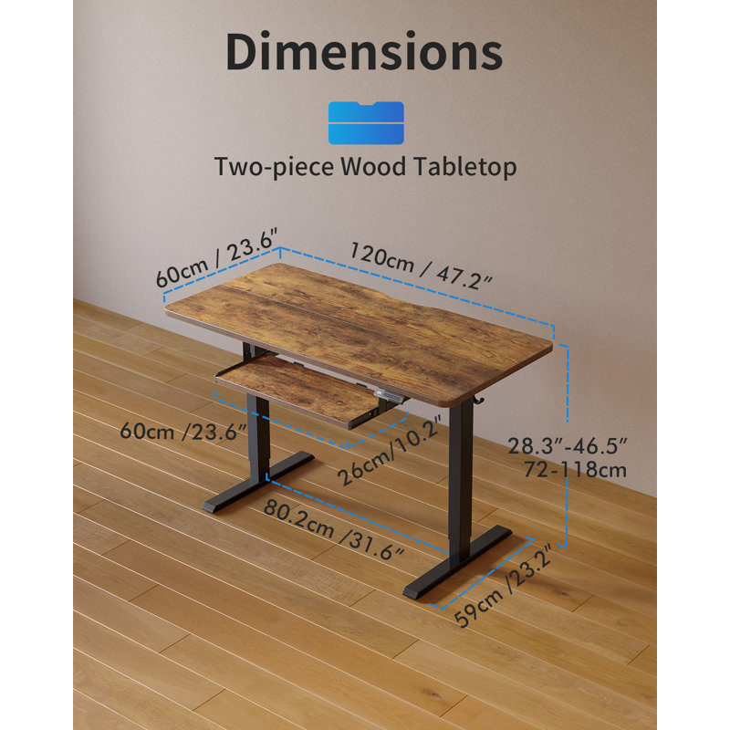 Iya Adjustable Metal Base Standing Desk, 46'' H x 48'' W x 24'' D