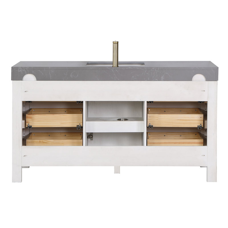 Ensemble de meuble-lavabo simple 60 po Arrington, Blanc, Doré, Blanc délavé