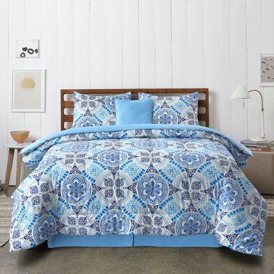  Ensemble d'édredon réversible 5 pièces avec taie décorative et jupe de lit