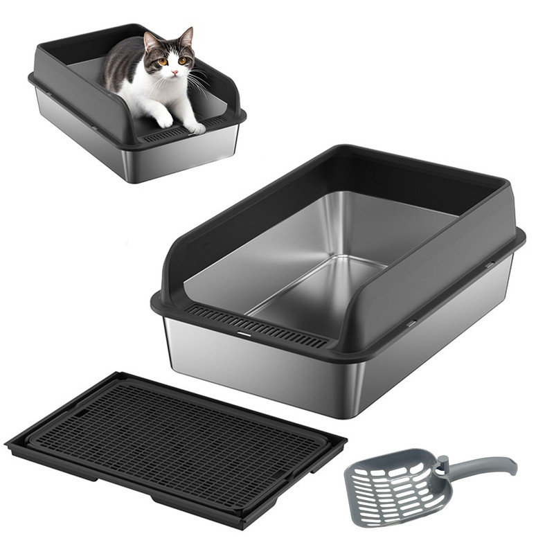 Litter Box with Built-in Scoop, 30cm H x 40cm W x 60cm D, Black