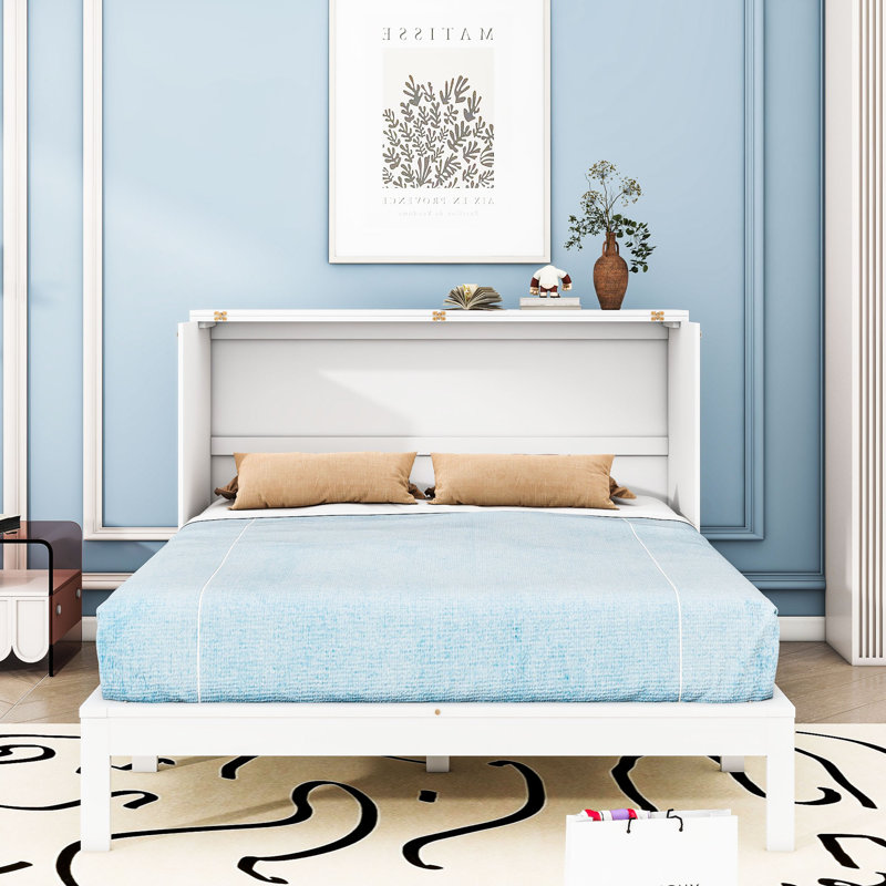 Carlysia Wooden Murphy Bed with Storage Drawers and Built-In Charging Station, Full / Double, White