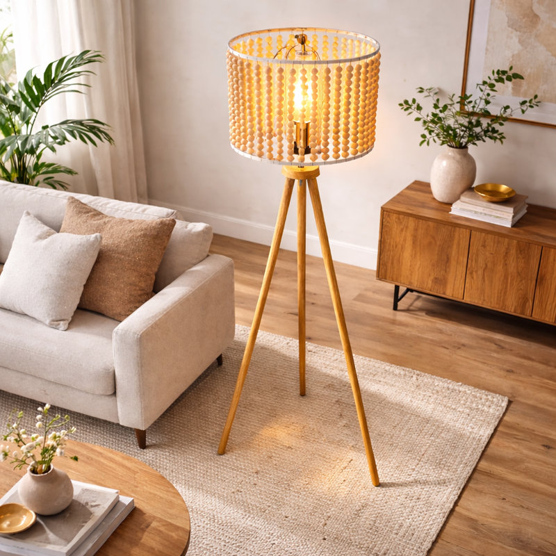 Jacouri 60" NATURAL BEADED TRIPOD FLOOR LAMP