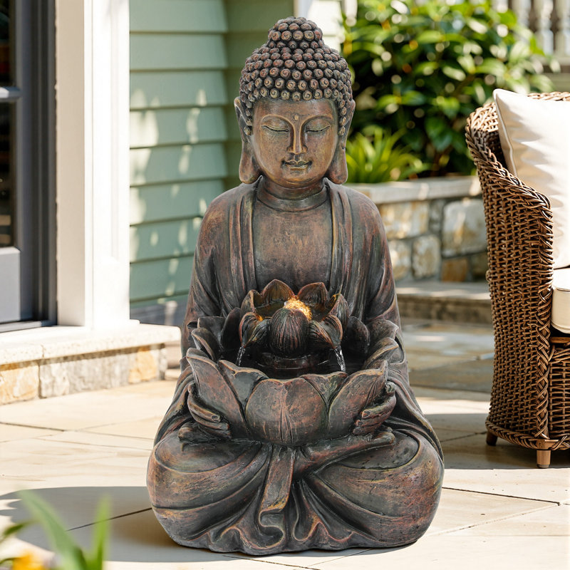 Grande fontaine bouddha 29 po avec lumières à DEL, fontaine autoportante zen intérieure et extérieure résistante aux intempéries