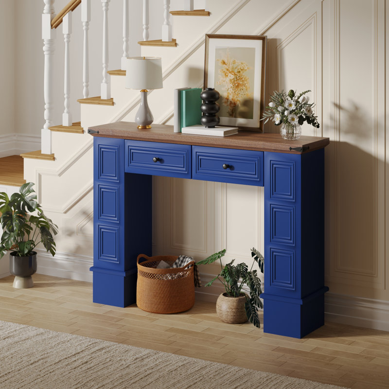  Console de 47,5 po de largeur, table d'entrée étroite avec 2 tiroirs de rangement, Bleu