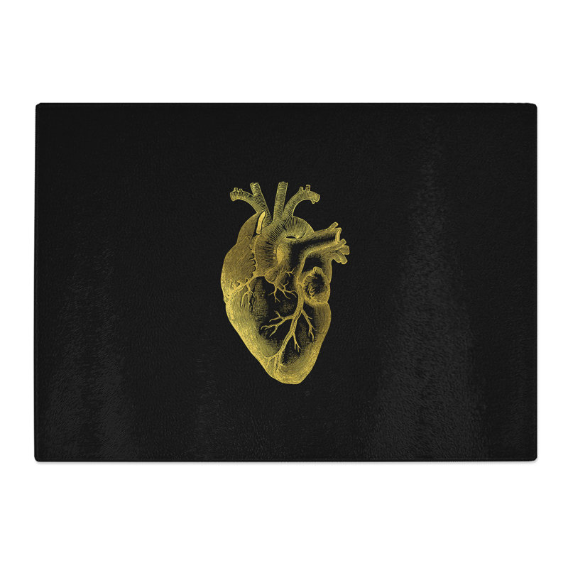 Black Gold Anatomical Heart Chopping Board, 0.4cm H x 20cm W x 28.5cm L