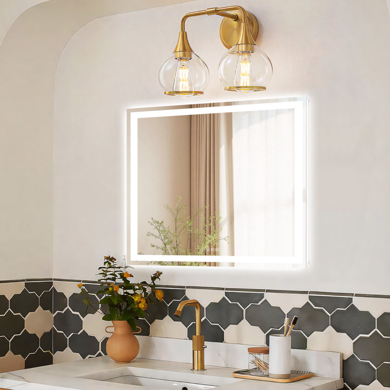 Miroir de salle de bain à DEL à DEL rectangulaire et rétro-éclairé, 36 po x 36 po