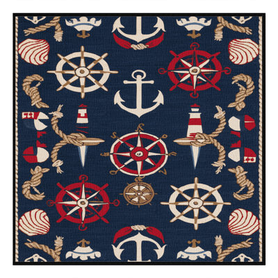 Washable Maritime Symbols Nautical Area Rug