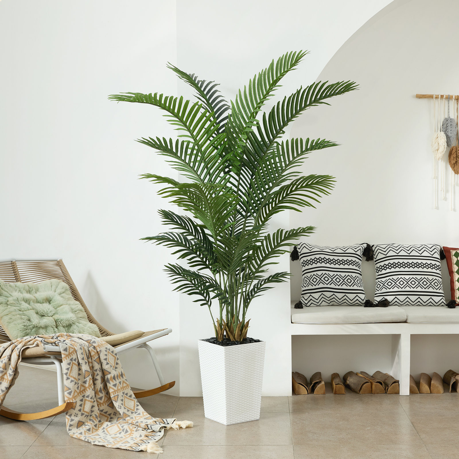 Aliza 72" Palm Tree in Decorative Vase, 72" H x 24" W x 24" D, White