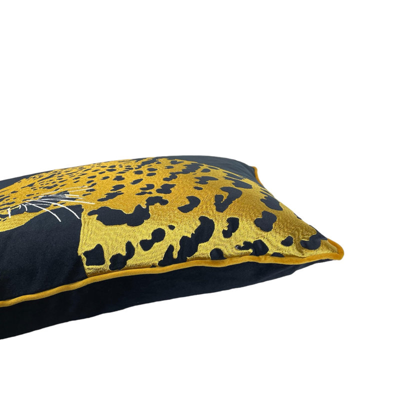 Housse de coussin lombaire en velours, Noir / or