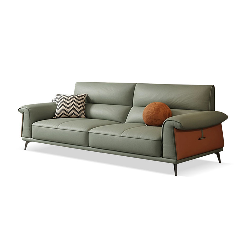 Causeuse-coussin standard en cuir véritable vert, 32.68" H x 74.8" W x 37.01" D