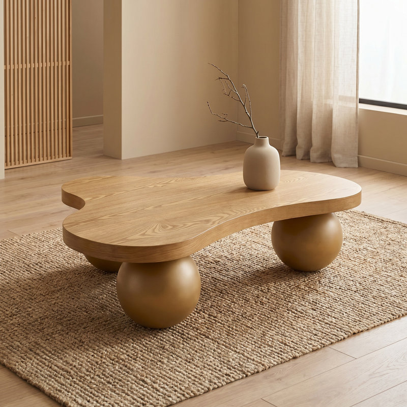 Table basse moderne en forme de nuage avec 3 pieds sphériques, Brown