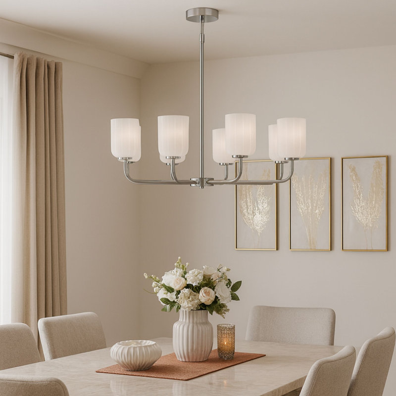 Parkmont Plug & Play 6-Light Chandelier in Transitional and Modern Style-55 Inches Tall and 34 Inches Wide, Brushed Nickel