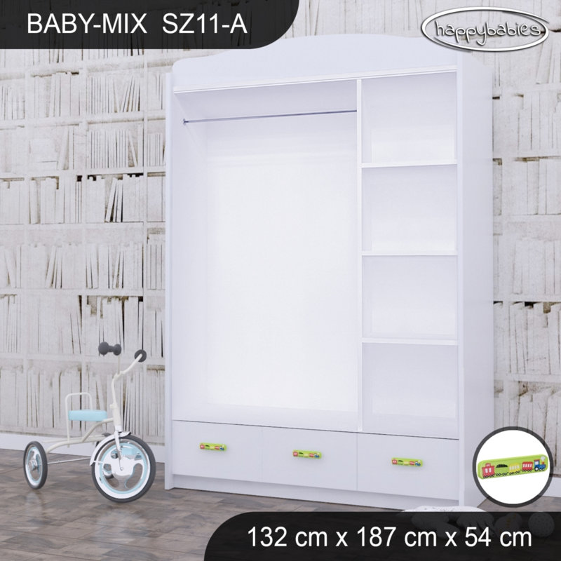 Baby 3 Door Wardrobe, Green/White