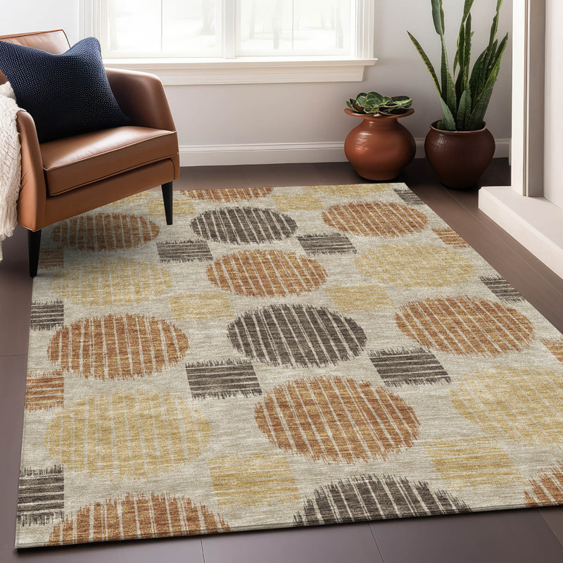 Tapis brun clair Prisco lavable à la machine de qualité supérieure, Rectangle 5 pi x 7 pi 6 po