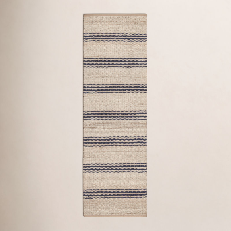 Jute Ticking Indigo Handwoven Rug, Runner 2'6" x 8'
