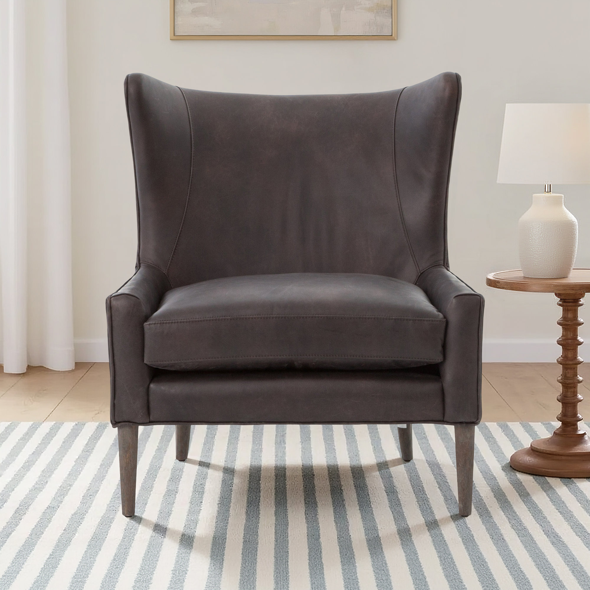 Perth Upholstered Wingback Chair, Vintage Black, Toasted Parawood