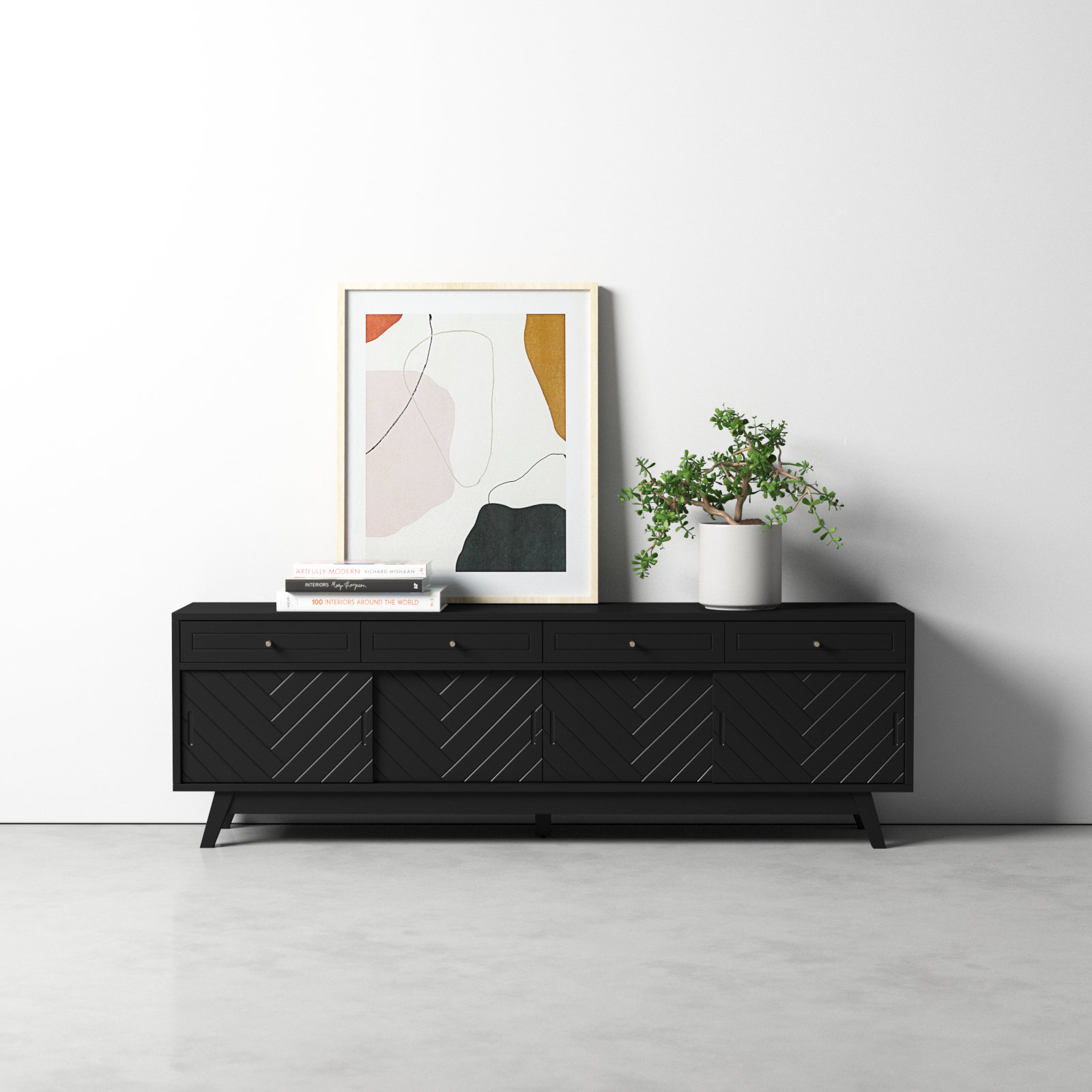 Anja 79 " Acacia TV Stand, Black