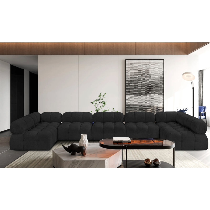 Canapé modulaire 170 po Ames, Tissu bouclé noir