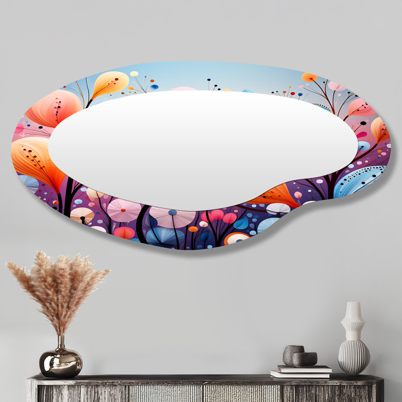 Rose et bleu Botanical Abstracts Wonderland I - Miroir mural moderne abstrait irrégulier
