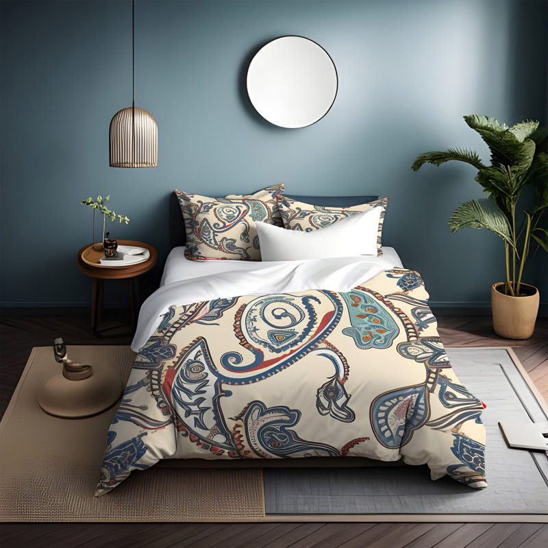 Literie , Housse de couette grand + 2 grandes taies décorat, Beige/Blue/Red