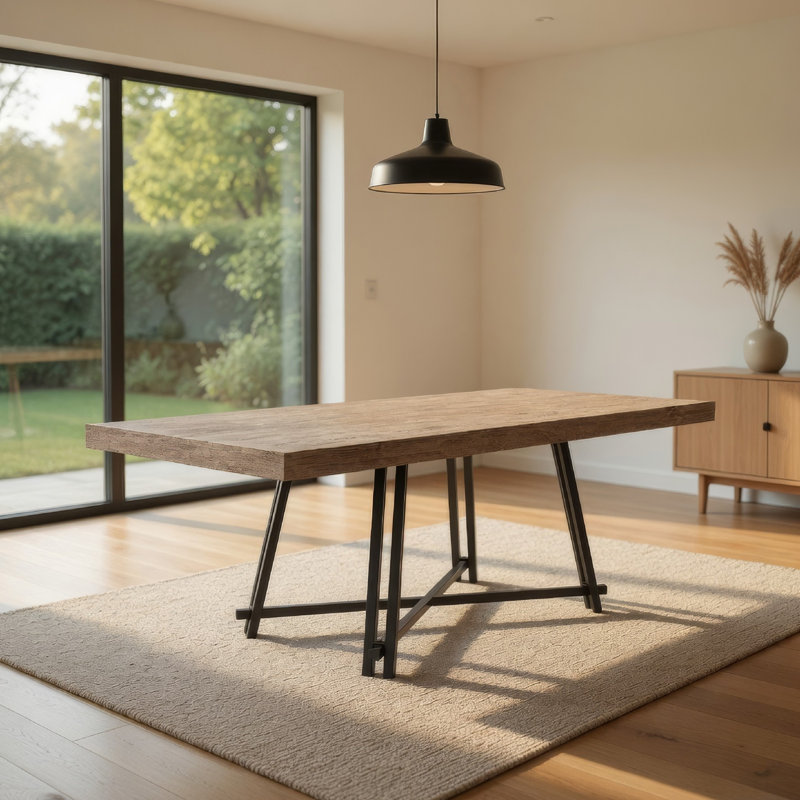 Table de salle à manger Toty, base piédestal, plateau en bois d'hévéa noir