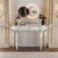 Console à miroir en demi-lune de 47 pouces avec tiroir en verre cannelé et poignée en cristal, parfaite pour les vestibules et les chambres à coucher-1335455487