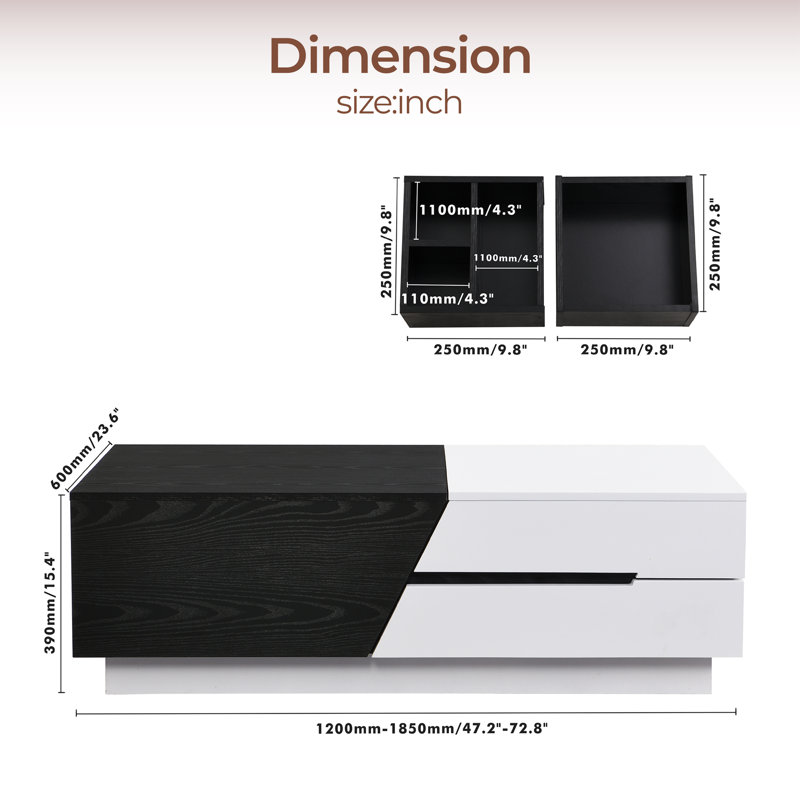Table basse Tenafly, Blanc / noir