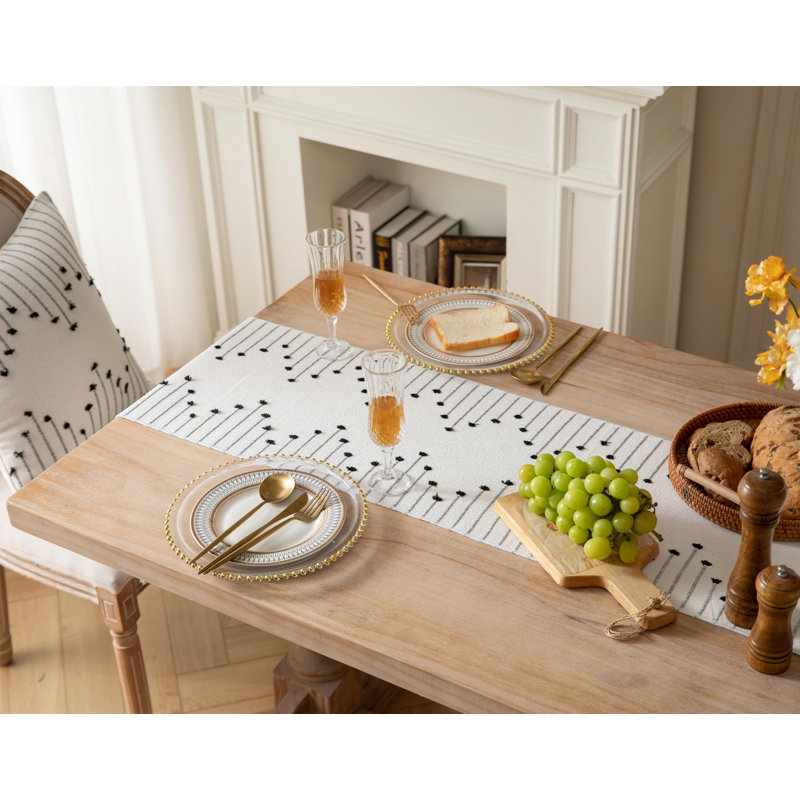 Natural Cotton Woven Table Runner with Tassels, 13 x 90 Inch